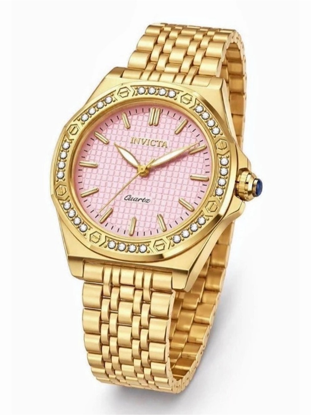 Invicta Angel Lady Gold-Tone Bracelet Watch with Pink Dial & Crystal Bezel Pink